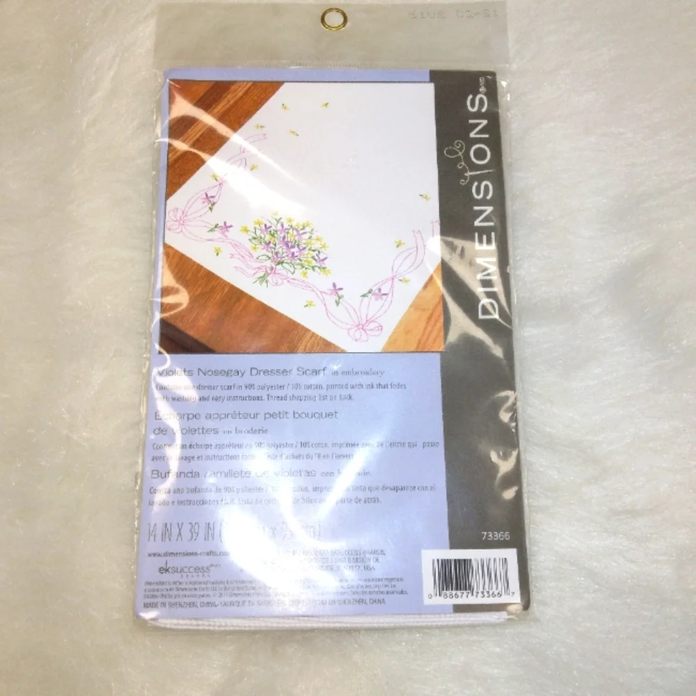 Dimensions Violets Nosegay Dresser Scarf in embroidery kit 73366